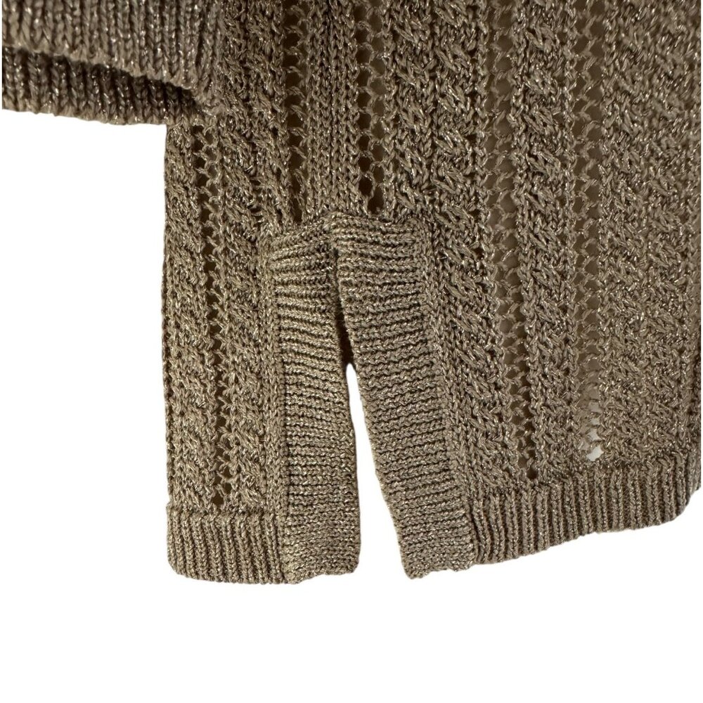 Talbots Gold Metallic Tunic Sweater Knit Linen-Blend Size M Dressy 3/4 Sleeves - Picture 5 of 8